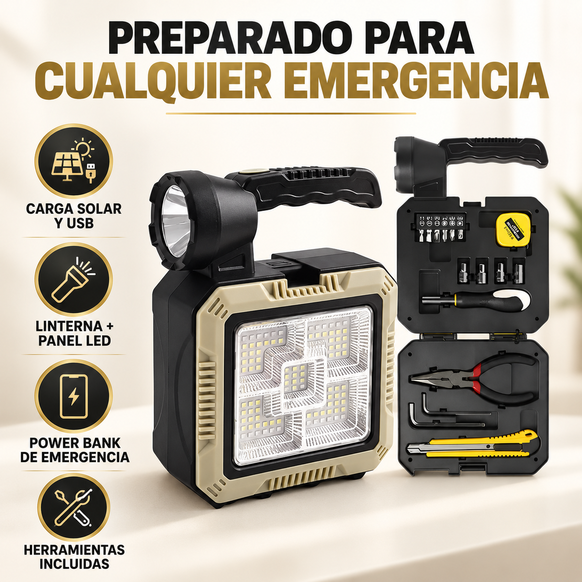 Kit Linterna Solar + Herramientas