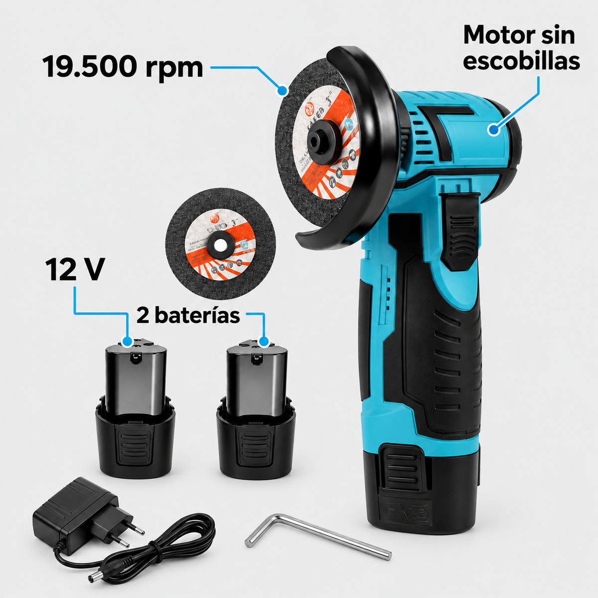 Mini Amoladora Angular Inalámbrica 12V + 2 Baterías