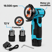 Mini Amoladora Angular Inalámbrica 12V + 2 Baterías
